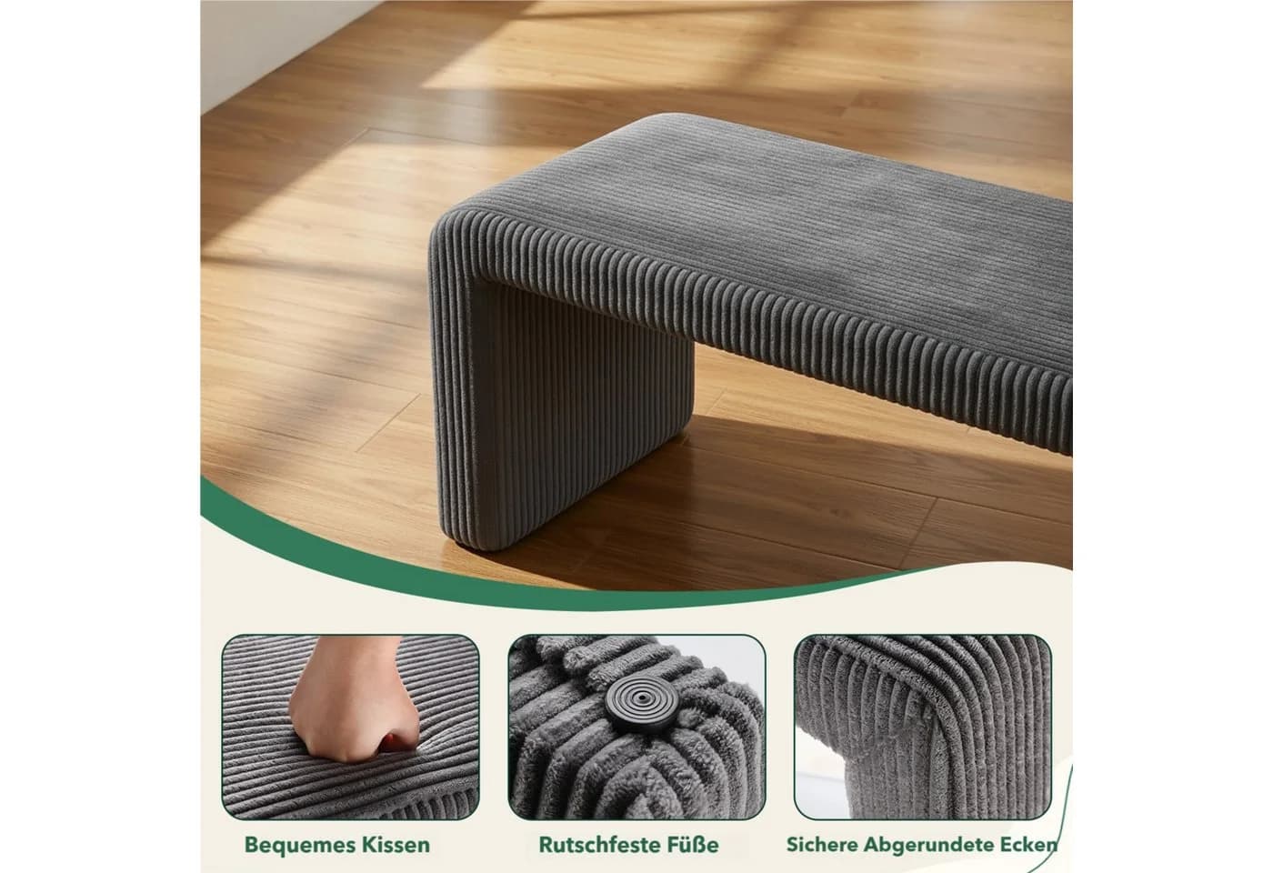 TLGREEN Sitzbank 103 cm × 44 cm × 43cm Polsterbank Set mit Fußhocker - Bild 5