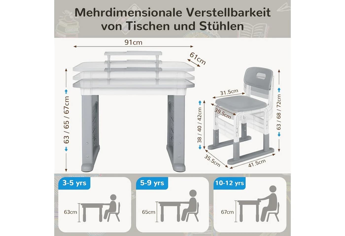 TLGREEN Kinderschreibtisch mit Stuhl Set Höhenverstellbar Graffiti-Tisch