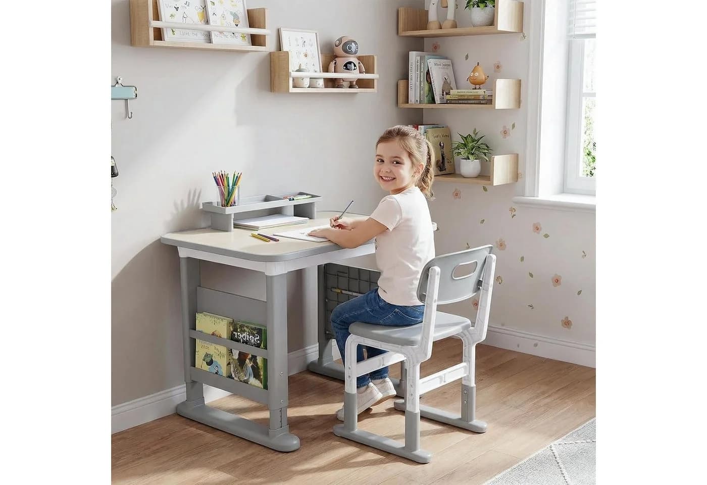TLGREEN Kinderschreibtisch mit Stuhl Set Höhenverstellbar Graffiti-Tisch - Bild 2