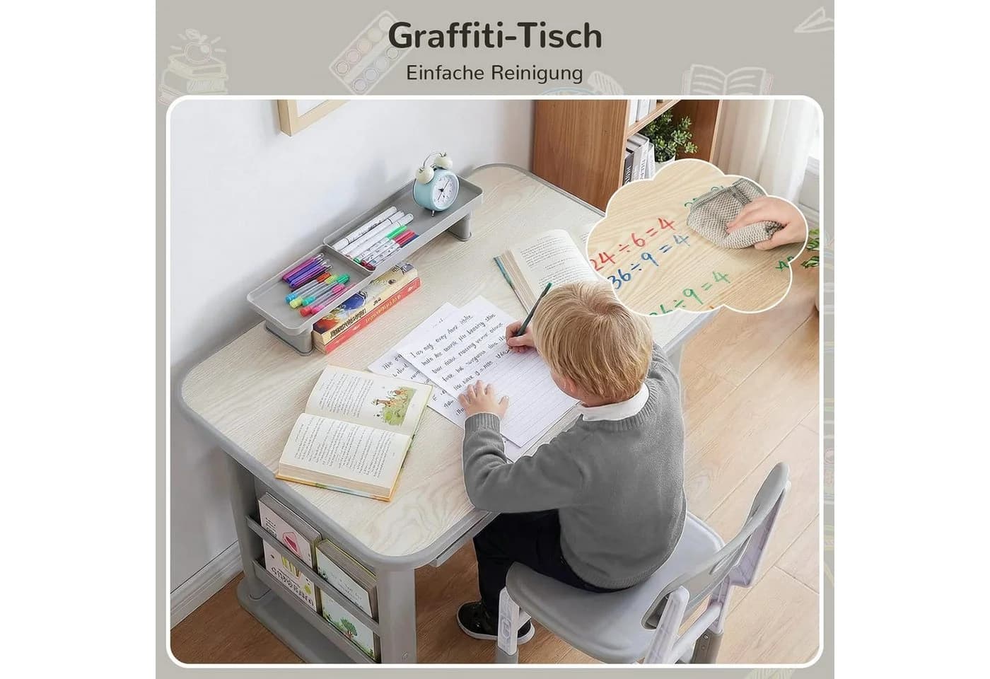 TLGREEN Kinderschreibtisch mit Stuhl Set Höhenverstellbar Graffiti-Tisch - Bild 3