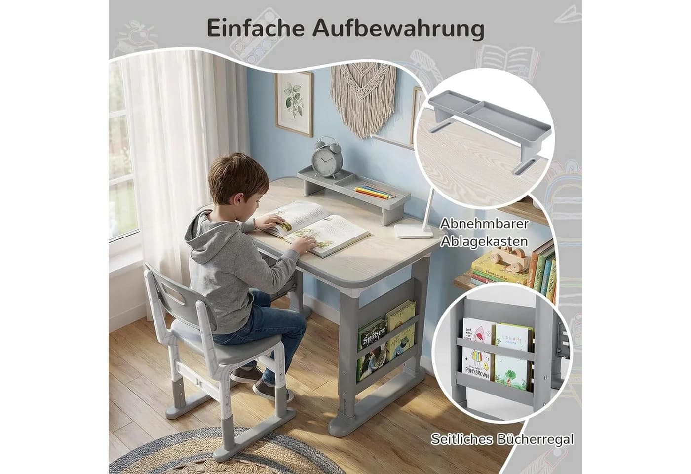 TLGREEN Kinderschreibtisch mit Stuhl Set Höhenverstellbar Graffiti-Tisch - Bild 5