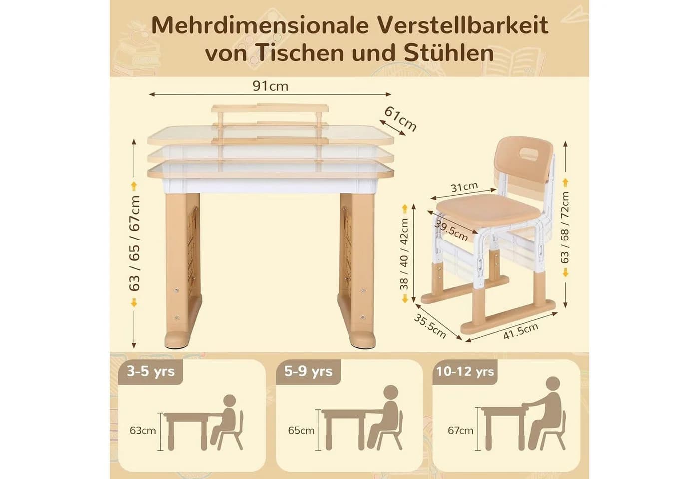 TLGREEN Kinderschreibtisch mit Stuhl Set Höhenverstellbarer Graffiti-Tisch