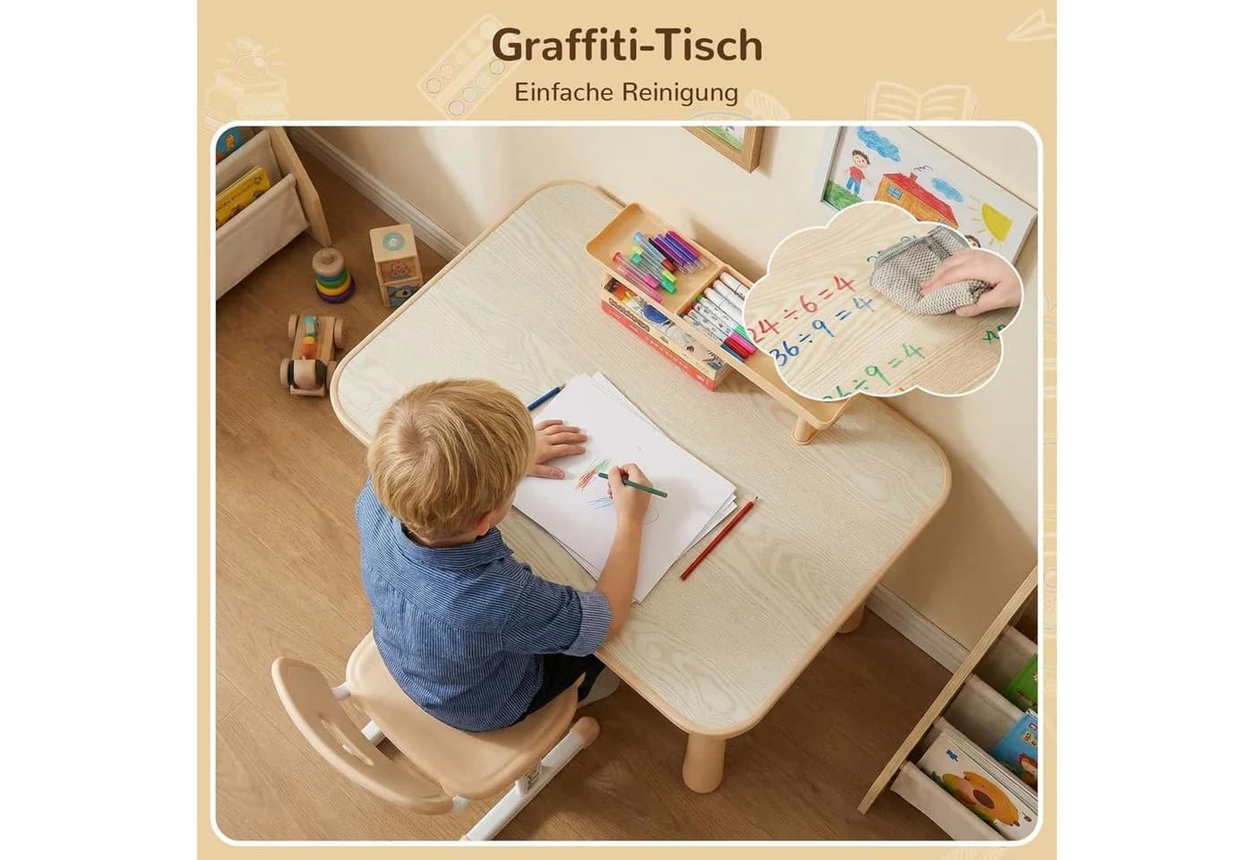 TLGREEN Kinderschreibtisch mit Stuhl Set Höhenverstellbarer Graffiti-Tisch - Bild 4