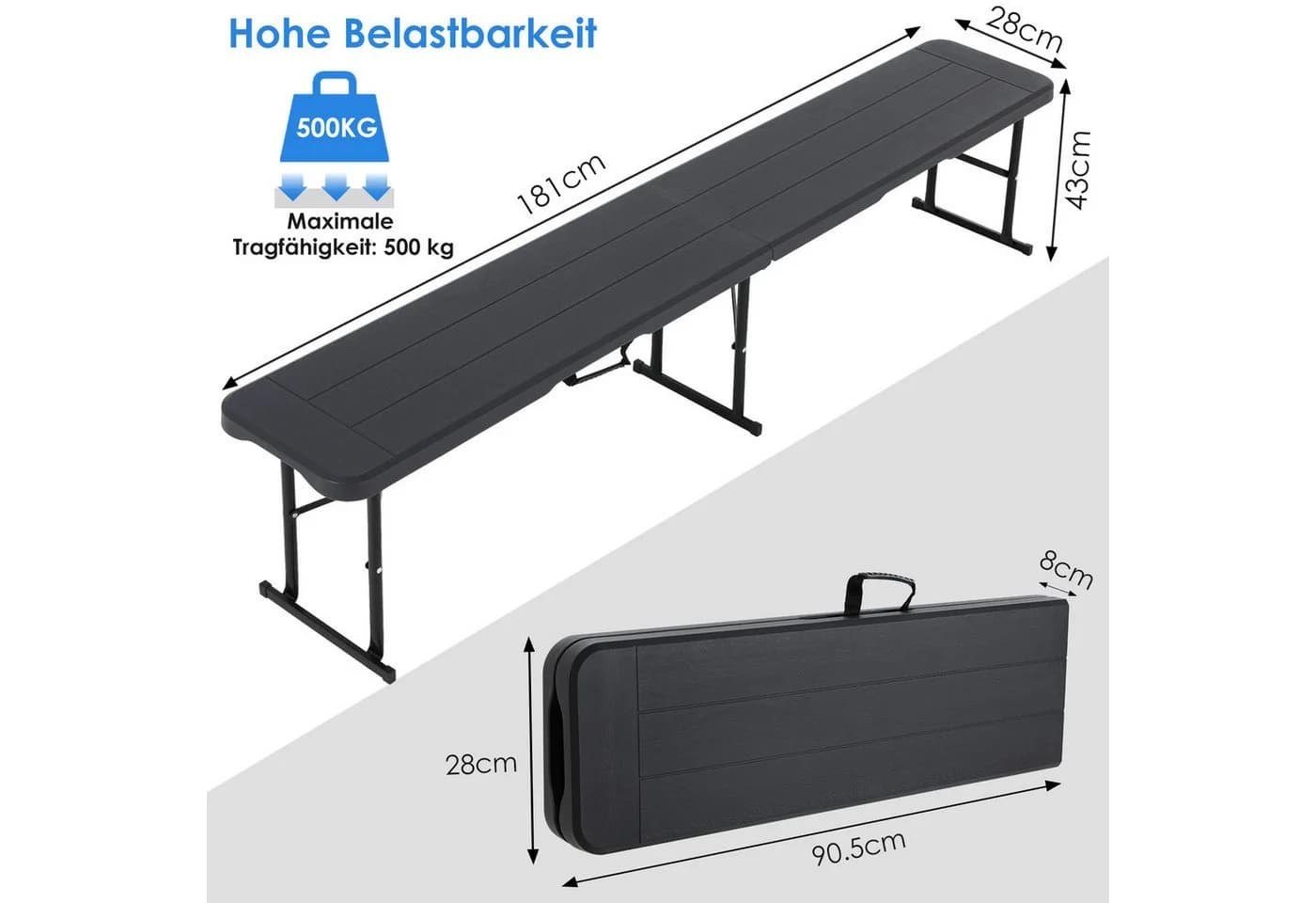 TLGREEN Gartenbank 2er Set Klappbar Grau HDPE & Stahl