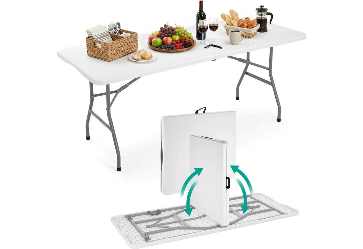 TLGREEN Klappbarer Gartentisch 180x75x74cm Weiß Kunststoff - Bild 2