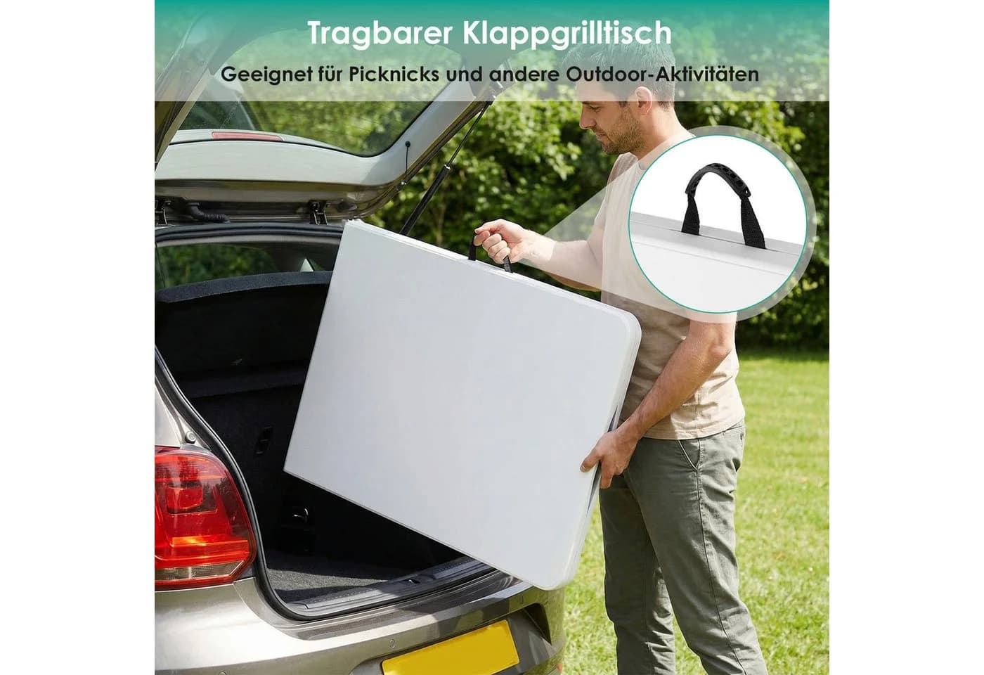 TLGREEN Klappbarer Gartentisch 180x75x74cm Weiß Kunststoff - Bild 5