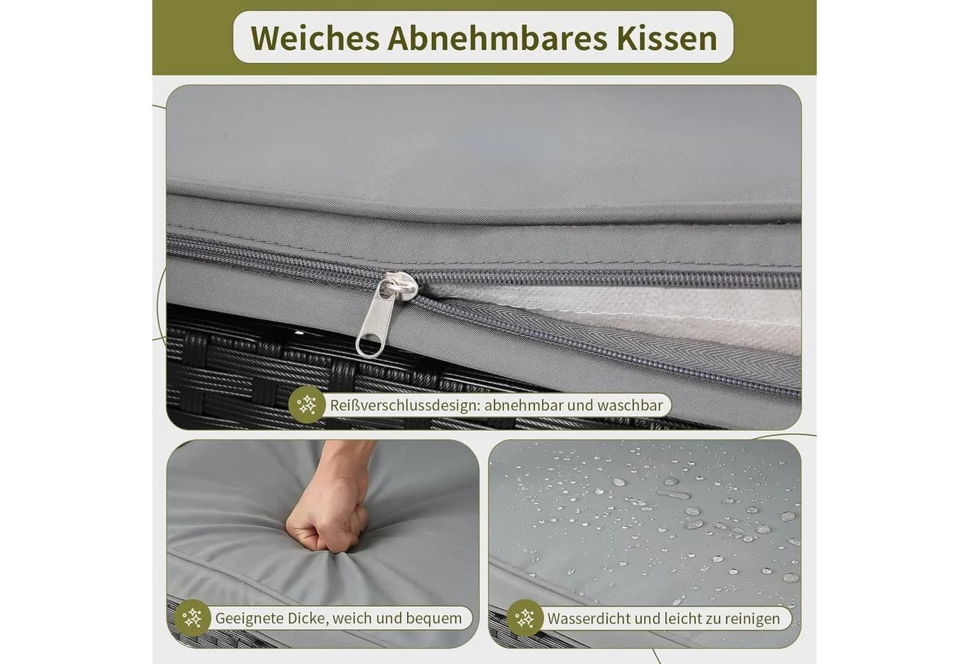 TLGREEN Gartenbank 2-Sitzer Rattan-Sofa mit Kissen - Bild 5
