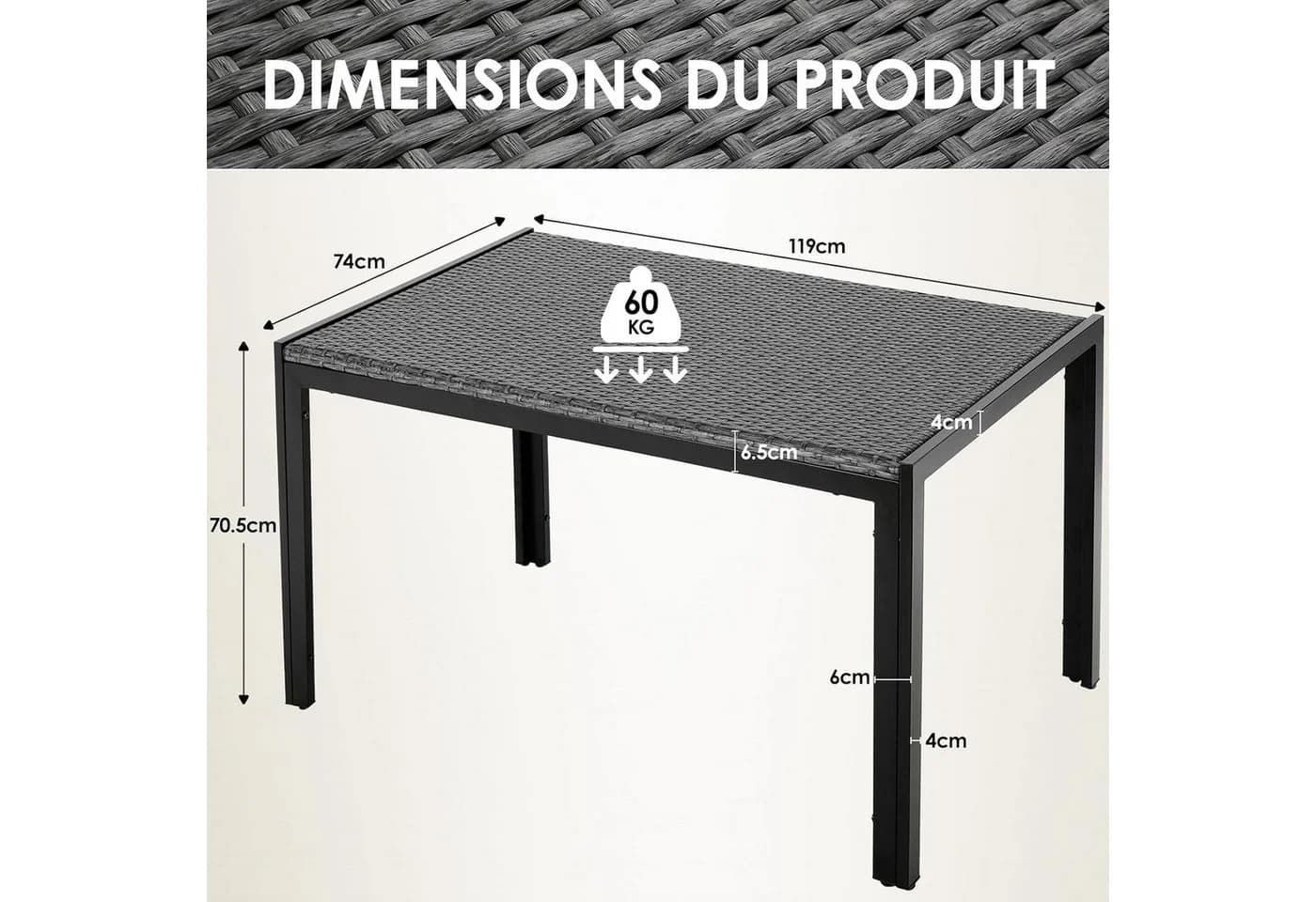 TLGREEN Gartentisch PE-Rattan 119x74cm - Wetterfest & UV-beständig - Bild 3