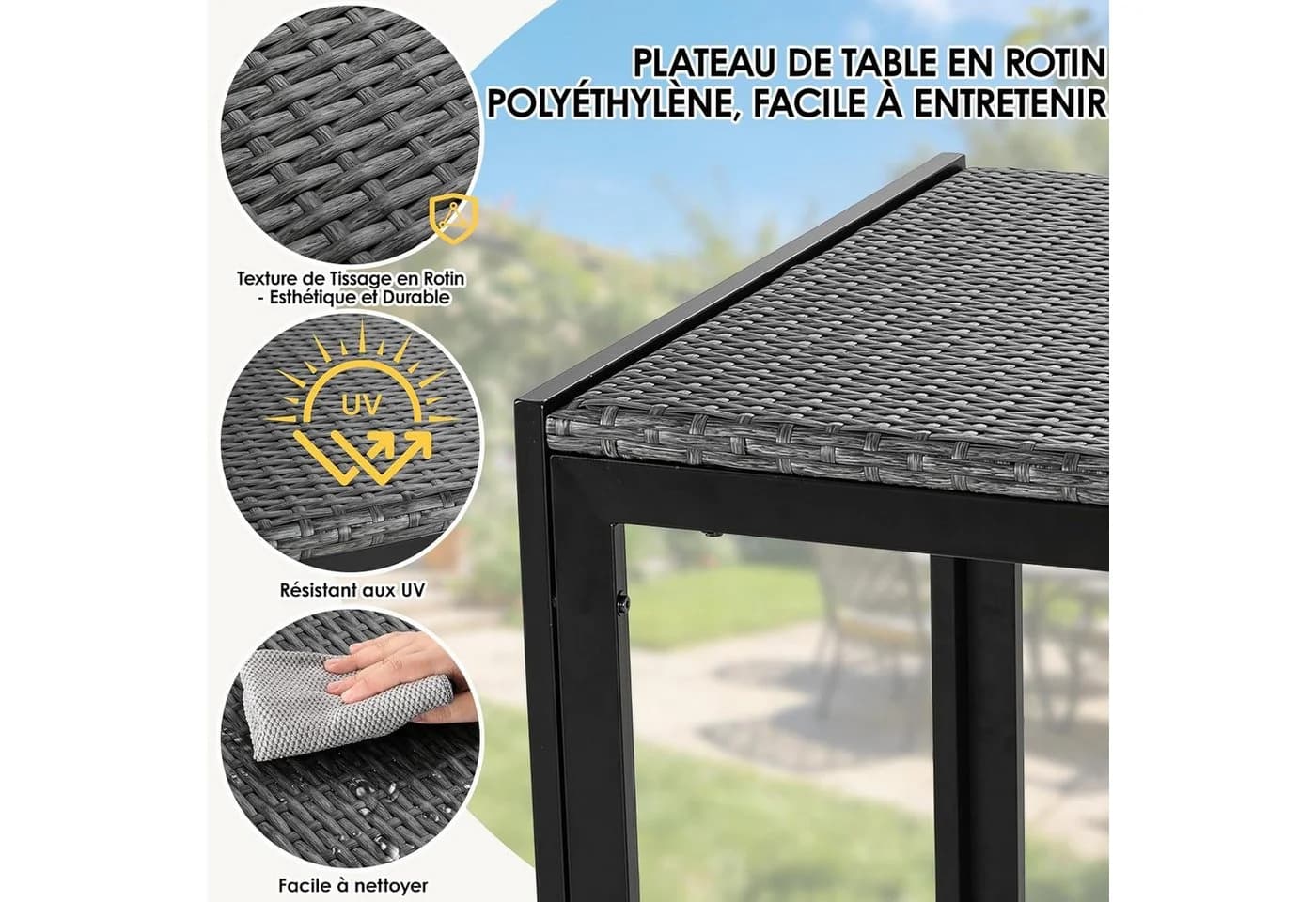 TLGREEN Gartentisch PE-Rattan 119x74cm - Wetterfest & UV-beständig - Bild 4