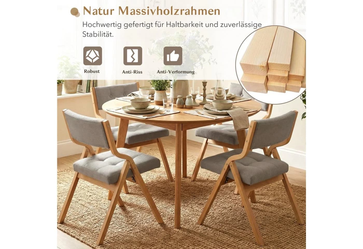 TLGREEN Klappstuhl Küchenstuhl 2er Set gepolstert Grau - Bild 5