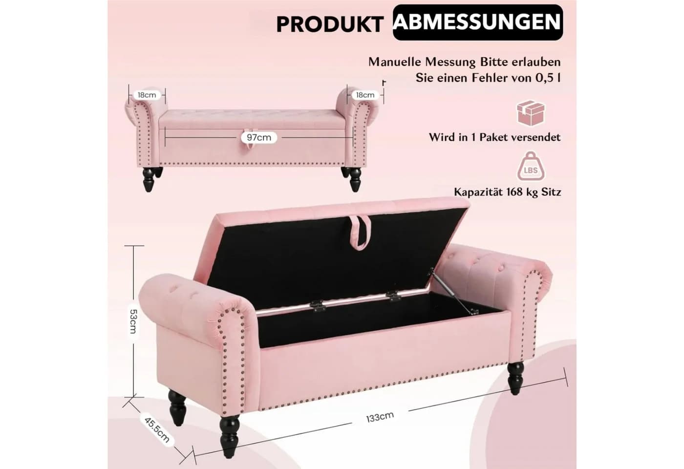 TLGREEN Bettbank Rosa Samt mit Stauraum & Massivholzbeinen