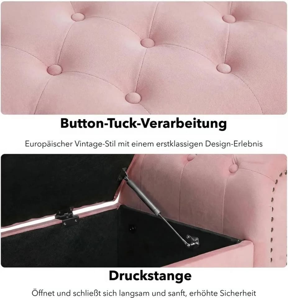 TLGREEN Bettbank Rosa Samt mit Stauraum & Massivholzbeinen - Bild 5