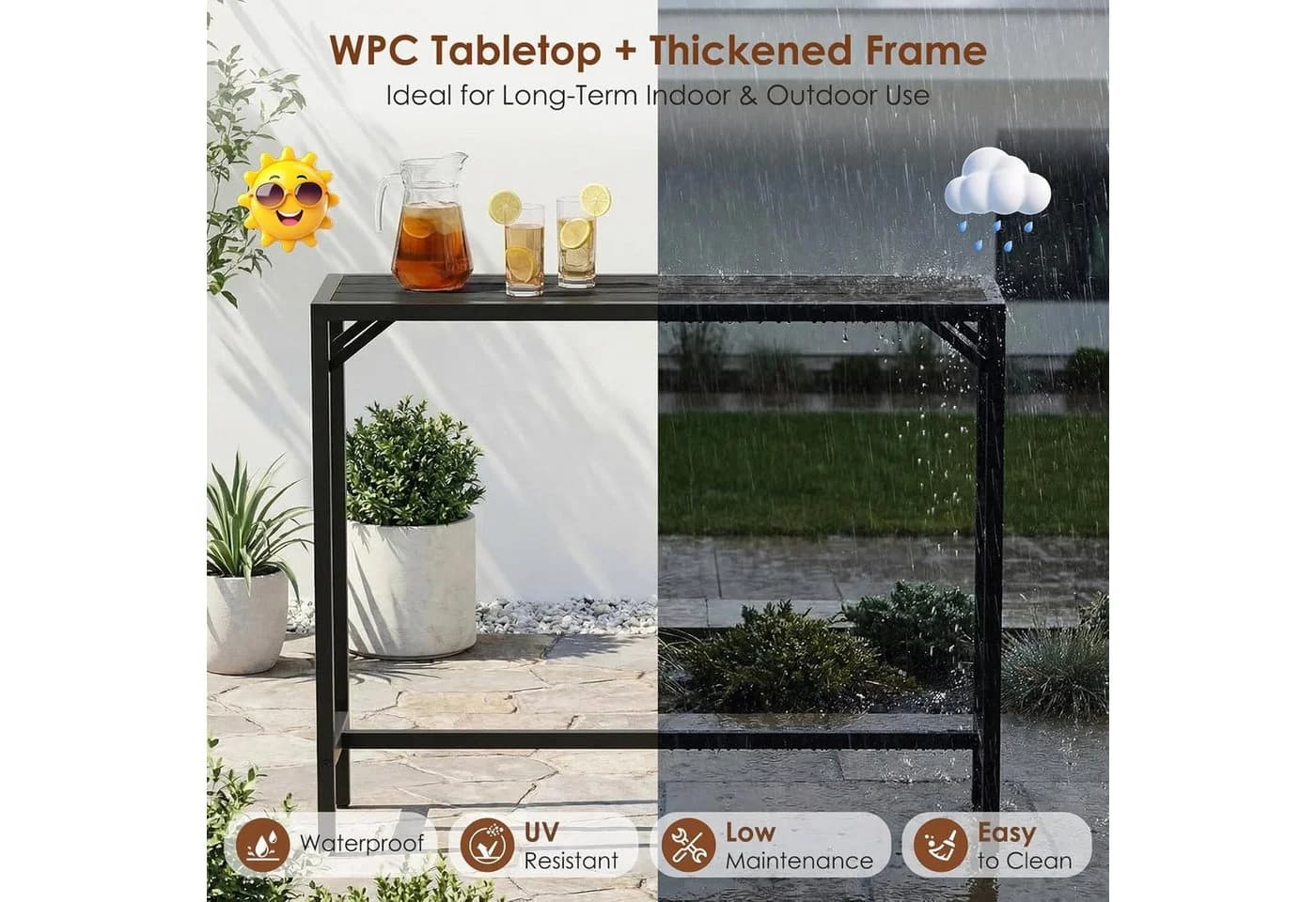 TLGREEN Gartentisch WPC Bartisch 120x38x98cm Wetterfest Braun - Bild 4