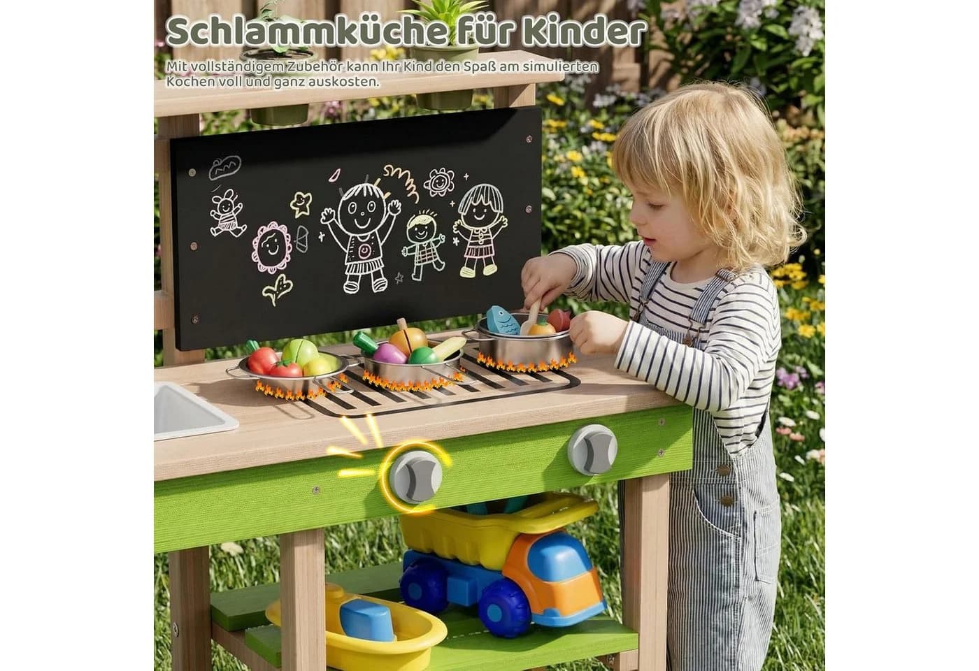 TLGREEN Outdoor-Spielküche Holz mit Wasserhahn und Rädern - Bild 5