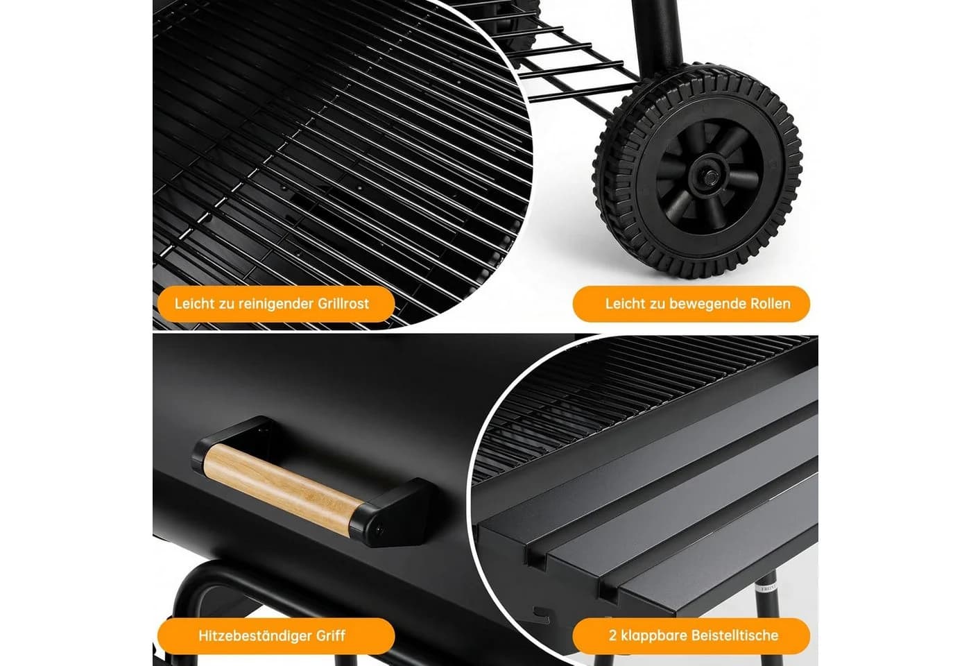 TLGREEN Holzkohlegrill BBQ Smoker mit Schornstein & Thermometer, Schwarz - Bild 4