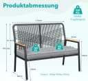 TLGREEN Gartenbank Rattan 2-Sitzer Grau mit Kissen Bild 1