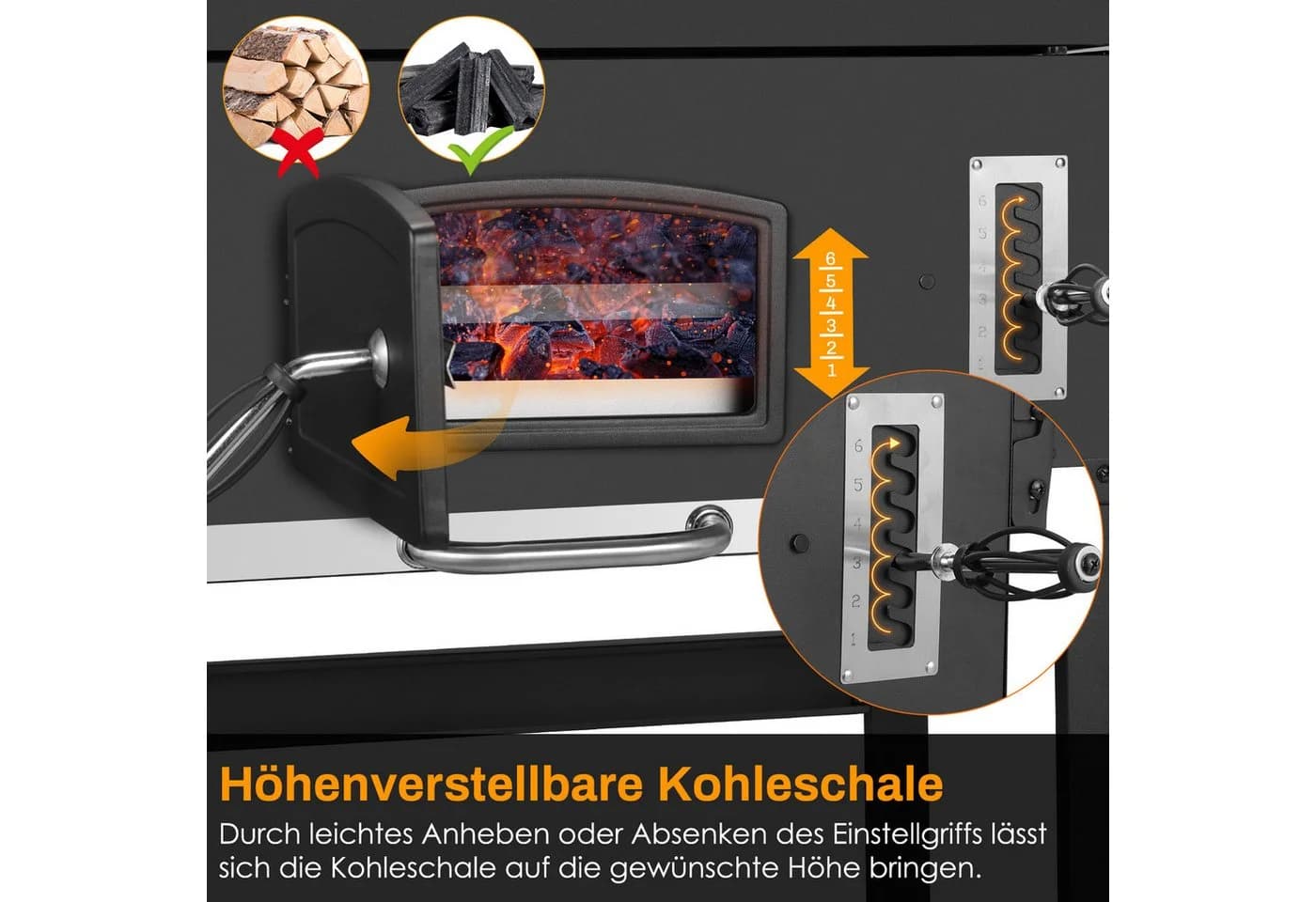 TLGREEN Holzkohlegrill XXL Schwarz mit Thermometer und Rädern - Bild 3