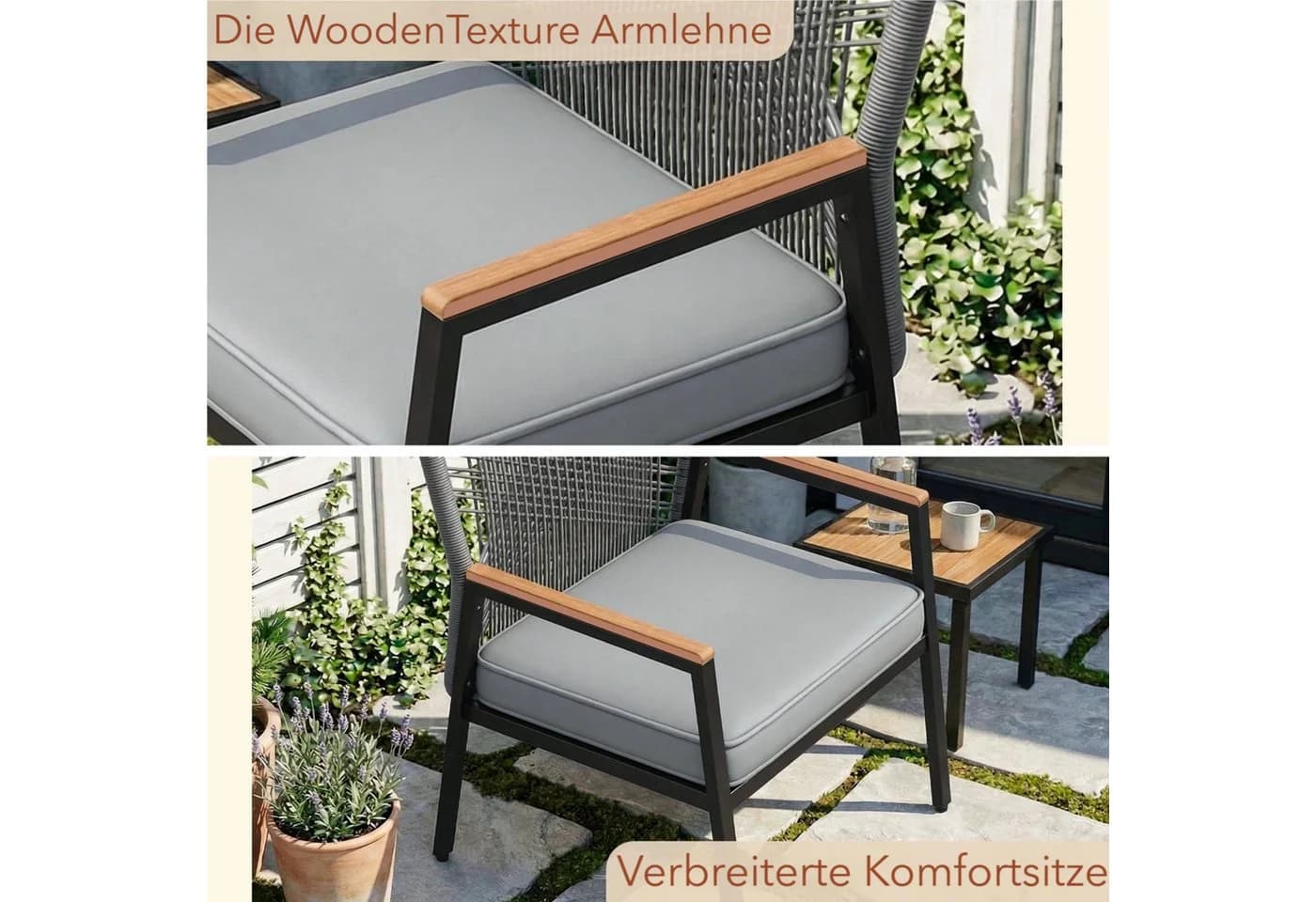 TLGREEN Gartenstuhl Eisen-Rattan Grau mit 8 cm Kissen - Bild 4