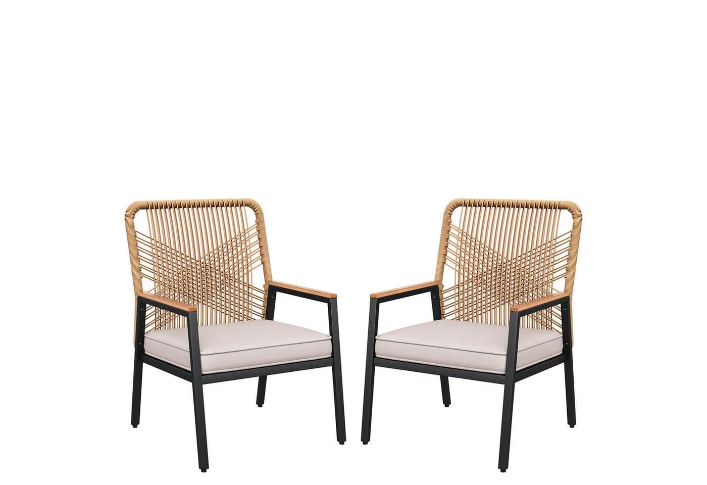 TLGREEN Gartenstuhl Eisen-Rattan Beige mit 8 cm Kissen