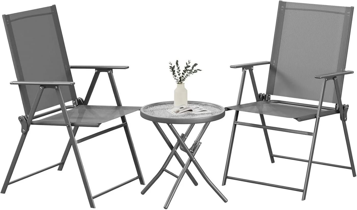 TLGREEN Balkonset 3-tlg. Klappbar mit Glastisch Grau - Bild 2