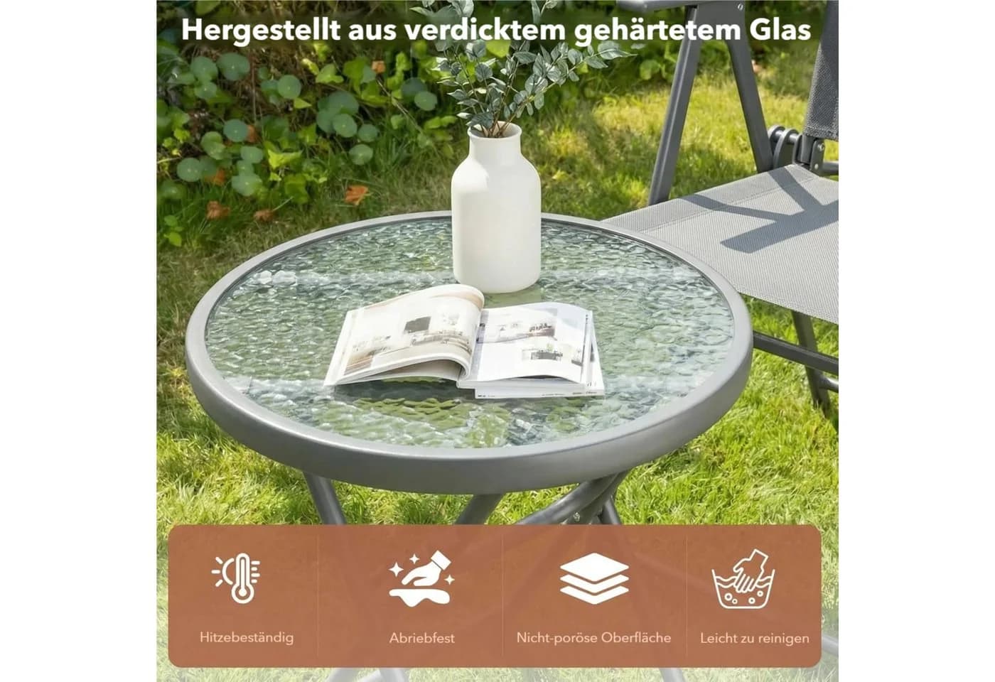 TLGREEN Balkonset 3-tlg. Klappbar mit Glastisch Grau - Bild 4