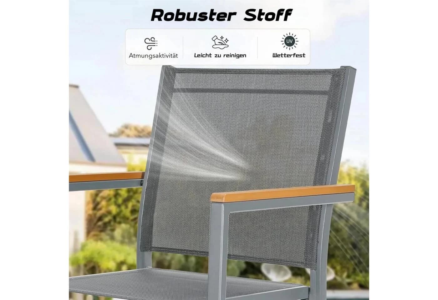 TLGREEN Stapelstuhl Aluminium Outdoor mit WPC-Armlehnen Grau - Bild 4