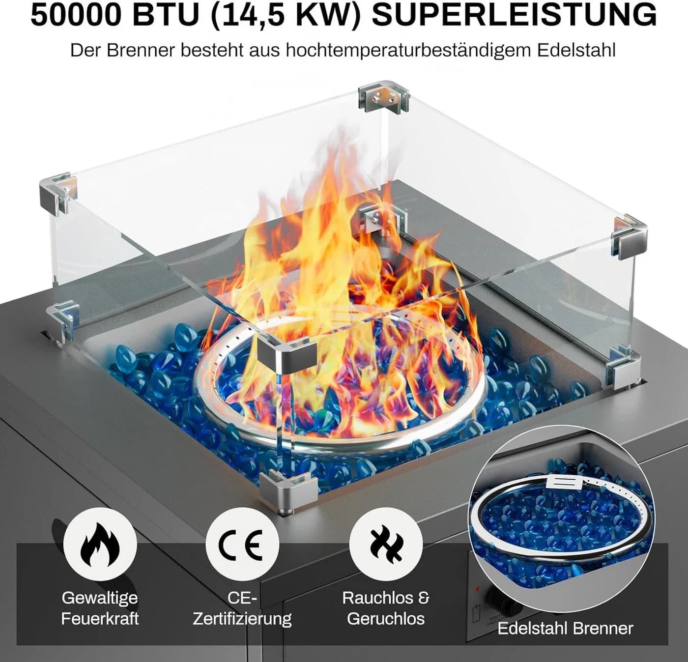 TLGREEN Gas Feuerstelle 20 Zoll Quadratisch Schwarz Silber - Bild 3