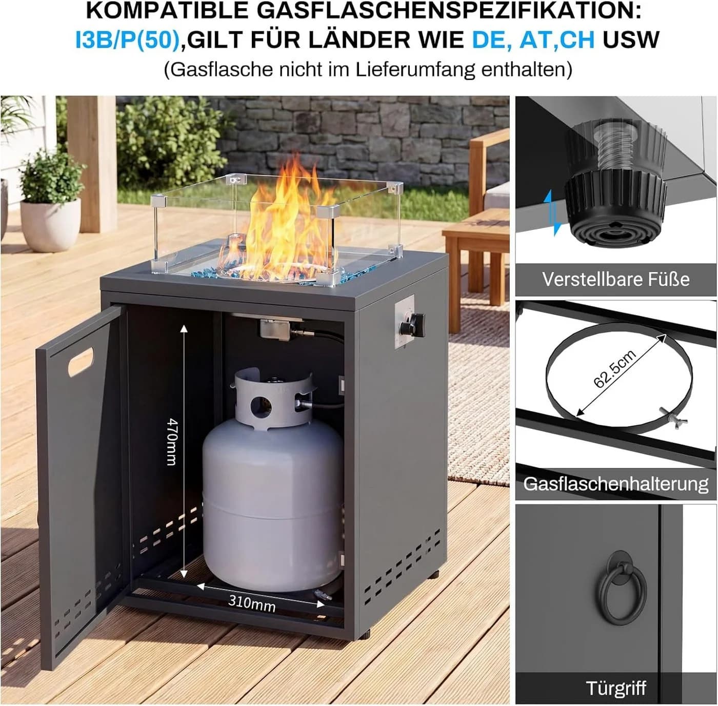 TLGREEN Gas Feuerstelle 20 Zoll Quadratisch Schwarz Silber - Bild 5