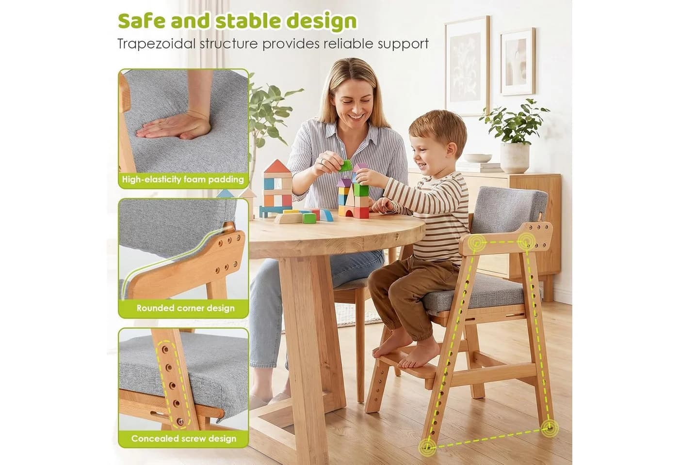 TLGREEN Höhenverstellbarer Kinderstuhl aus Buche - Bild 5