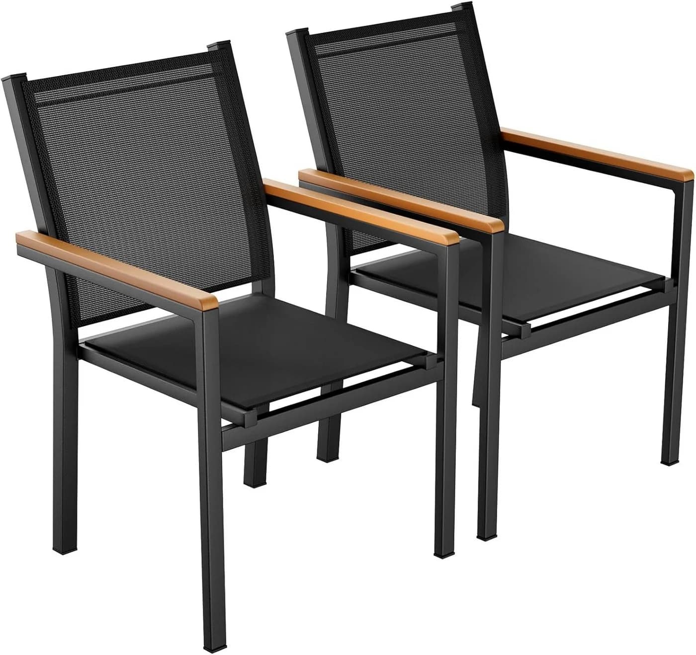 TLGREEN Stapelstuhl Aluminium Outdoor mit WPC-Armlehnen Schwarz - Bild 2