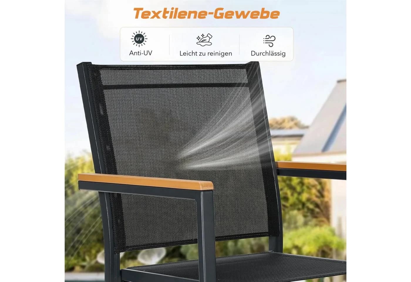 TLGREEN Stapelstuhl Aluminium Outdoor mit WPC-Armlehnen Schwarz - Bild 5