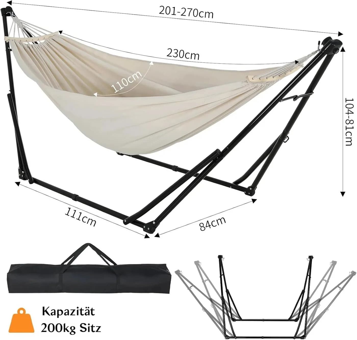 TLGREEN Hängematte mit Gestell 2-in-1 Schwarz Grau Khaki - Bild 3