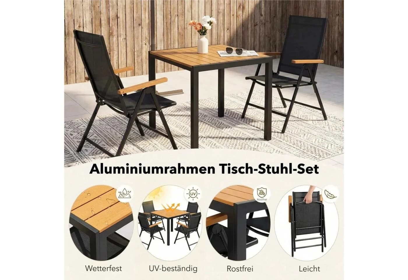 TLGREEN Garten-Essgruppe Aluminium WPC Tisch klappbar schwarz - Bild 5