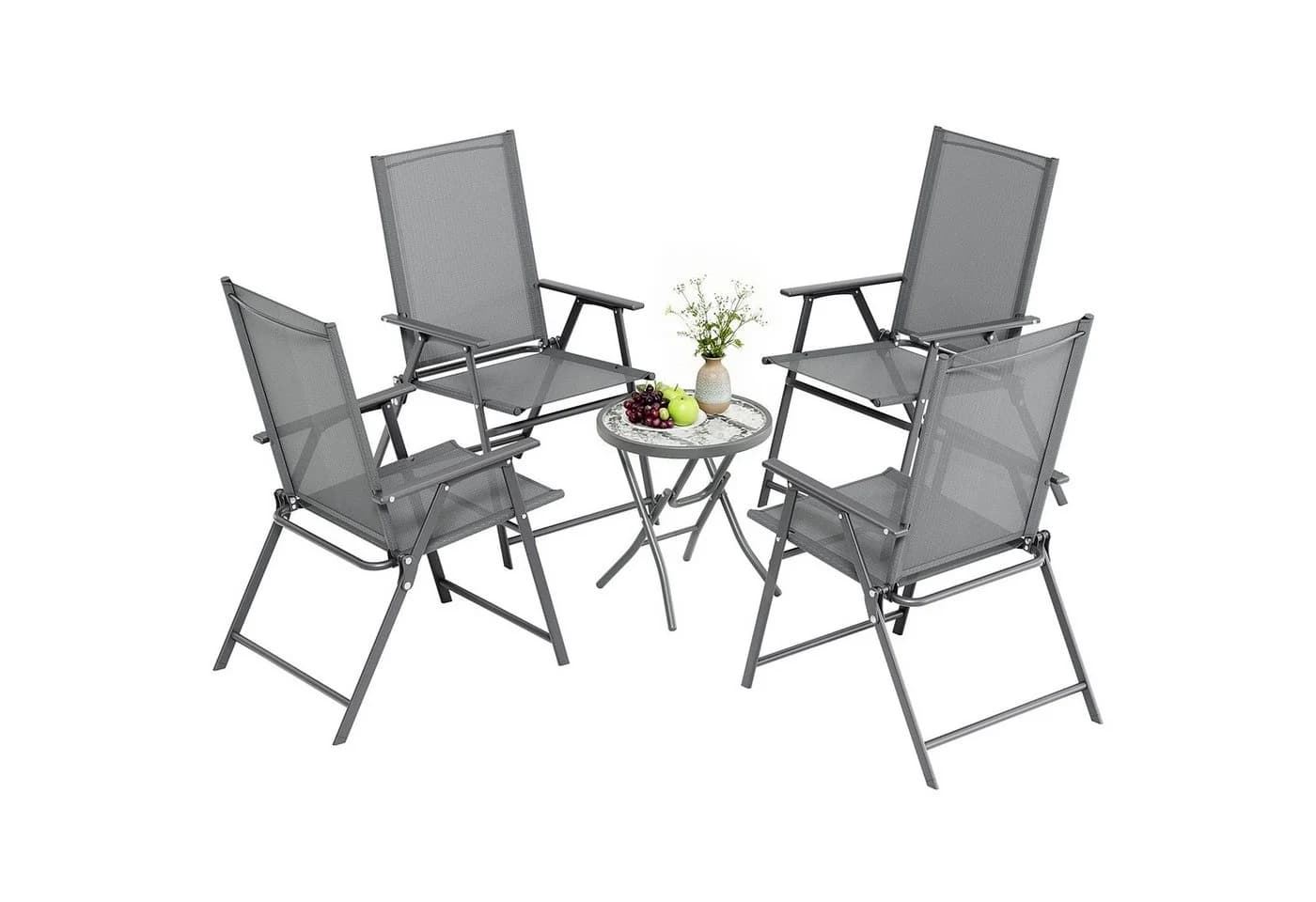 TLGREEN Klappstuhl mit Teslin-Gewebe Grau/Schwarz