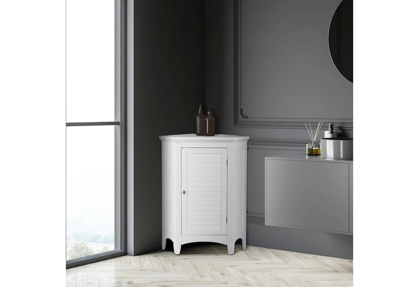 Teamson Home Hochschrank Eckschrank Weiß Lackierung Kranzleiste - Bild 3