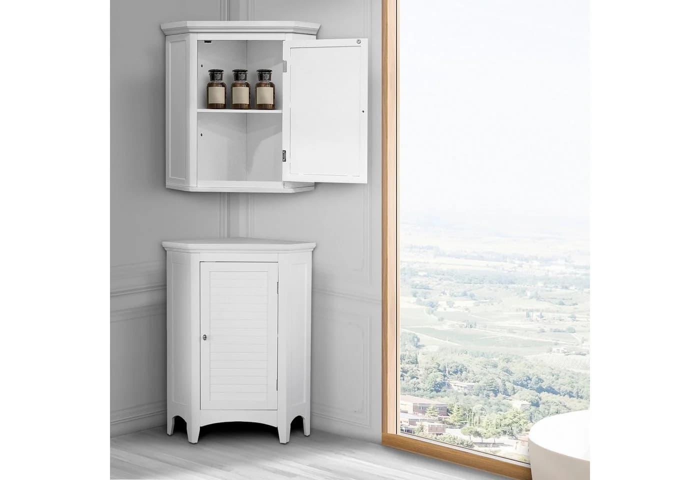 Teamson Home Hochschrank Eckschrank Weiß Lackierung Kranzleiste - Bild 4