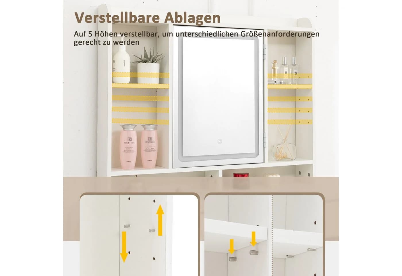 Thanaddo Schminktisch mit Spiegel LED-Beleuchtung Weiß - Bild 5