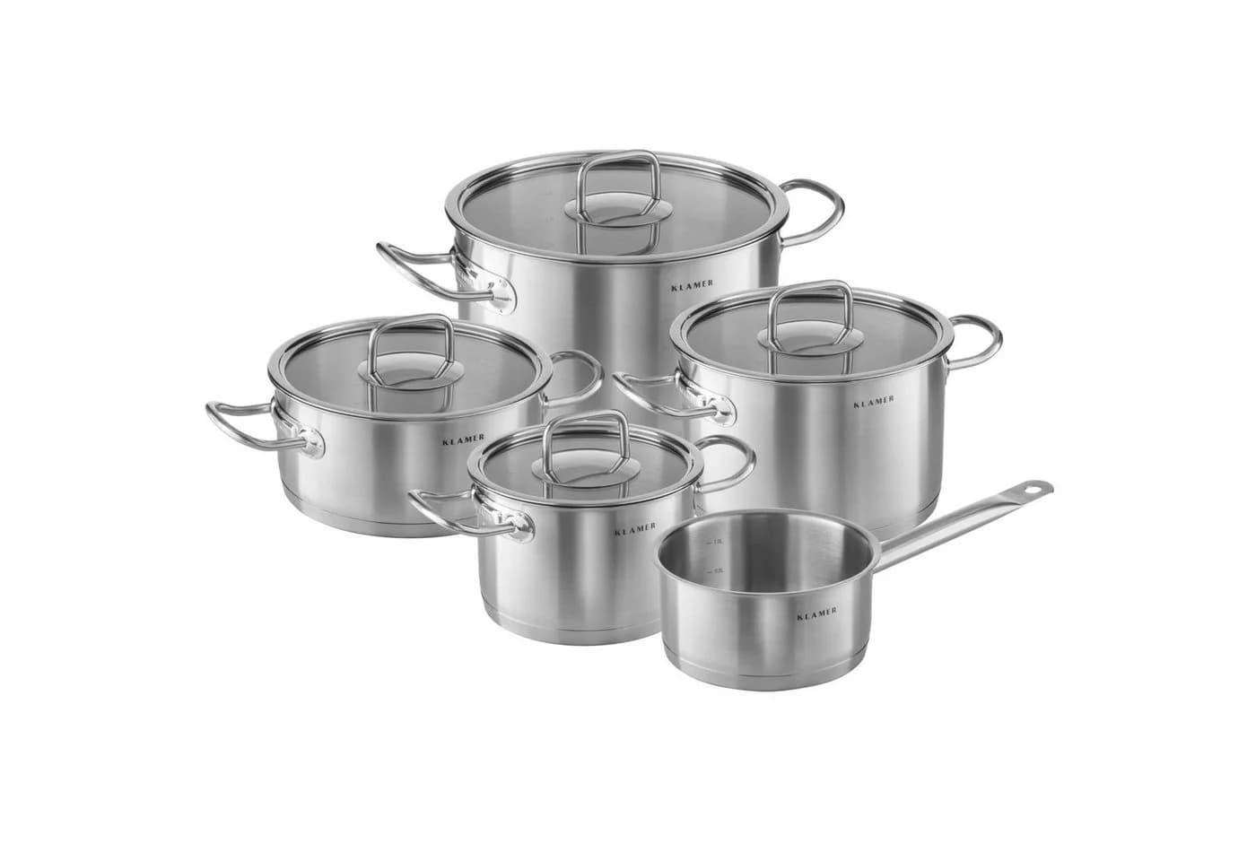 KLAMER Topf-Set 5-tlg. Edelstahl mit Glasdeckel Induktion - Bild 2