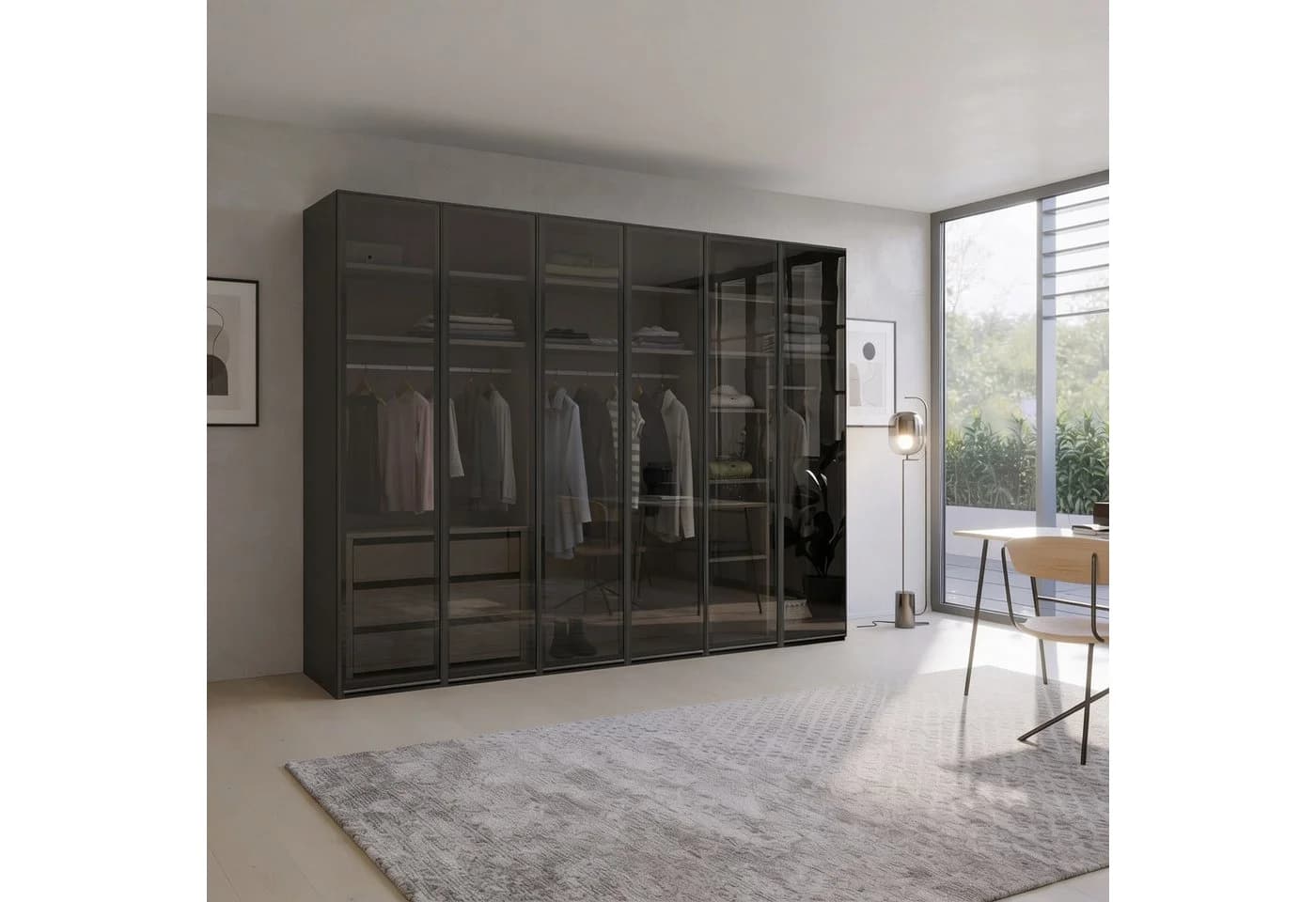 Palms-Store Kleiderschrank Athen mit 6 Glasrahmentüren Schwarz - Bild 2