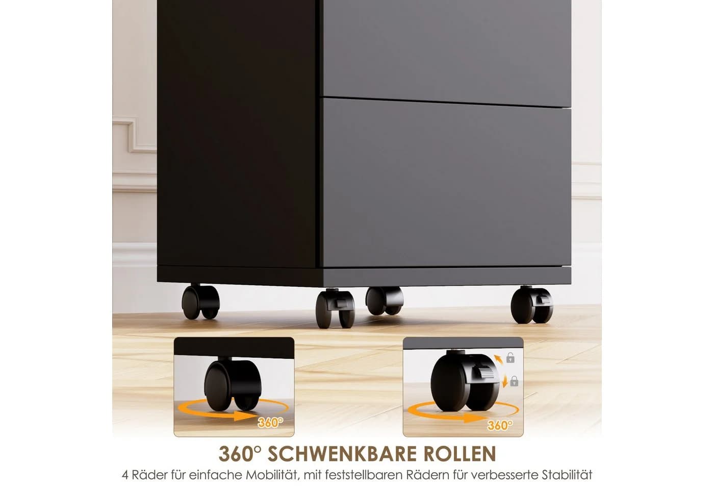 HOMECHO Aktenschrank mit 4 Schubladen, Büroschrank mit Rollen - Bild 5