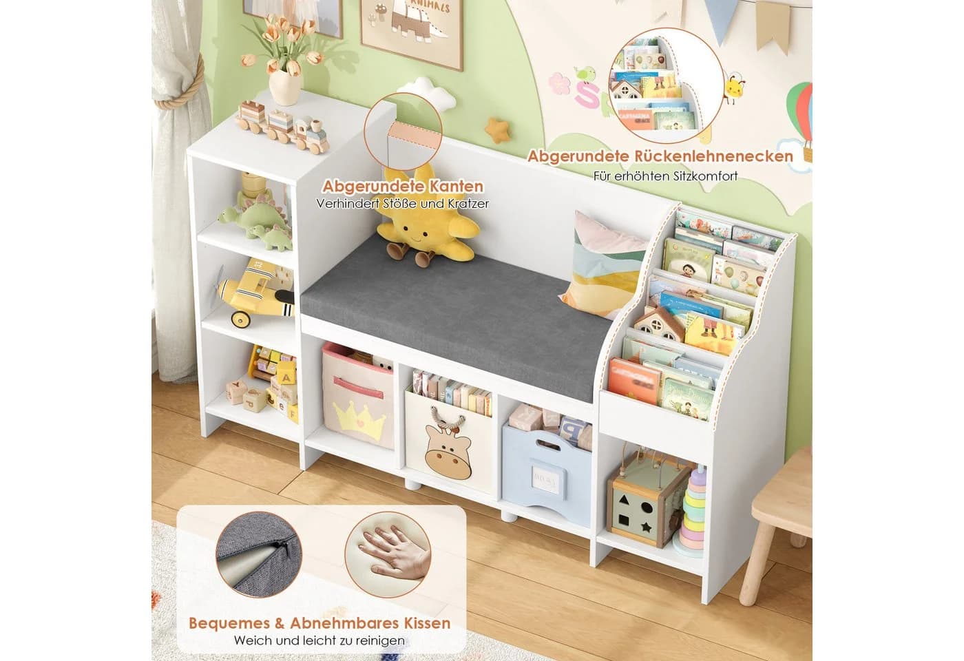 HOMECHO Spielzeugtruhe Bücherregal Kinder 7 Fächer Weiß
