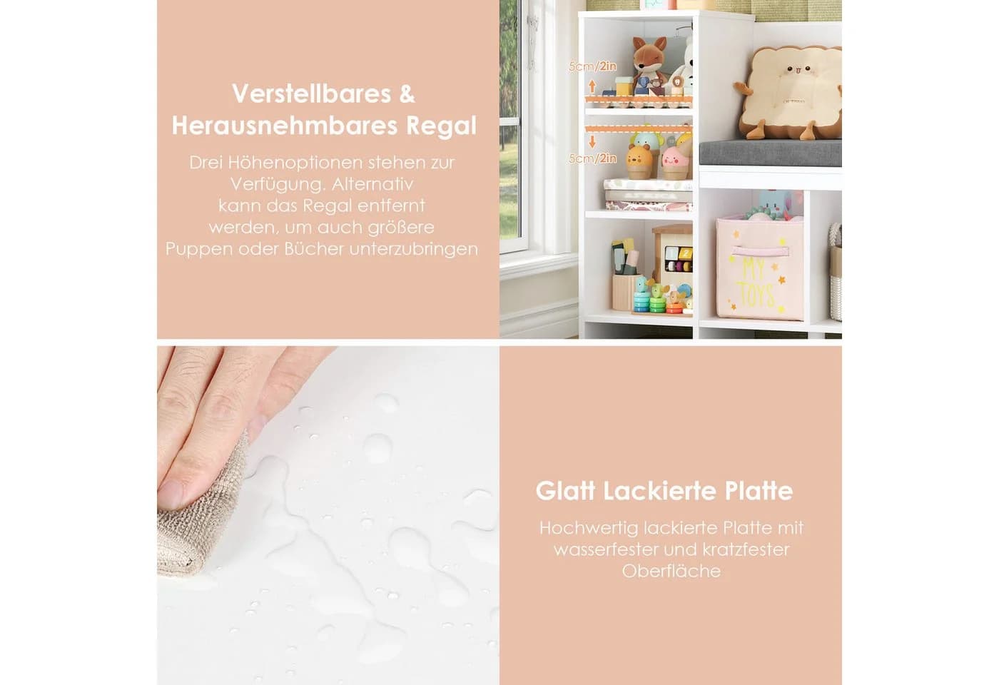 HOMECHO Spielzeugtruhe Bücherregal Kinder 7 Fächer Weiß - Bild 5