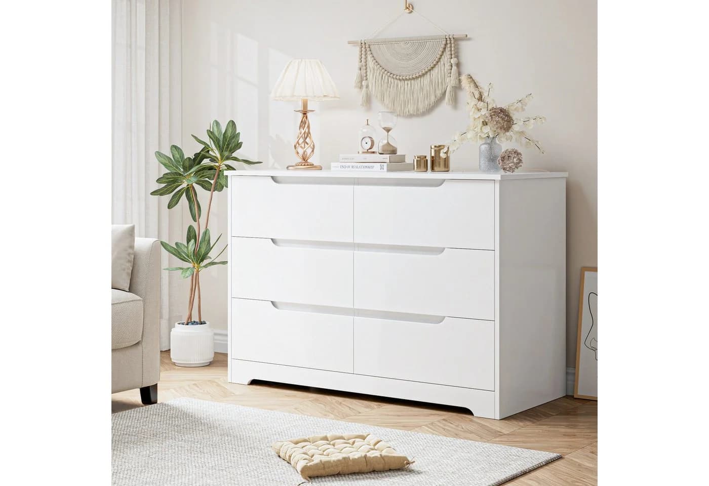 HOMECHO Kommode, Sideboard mit 6 Schubladen, Weiß