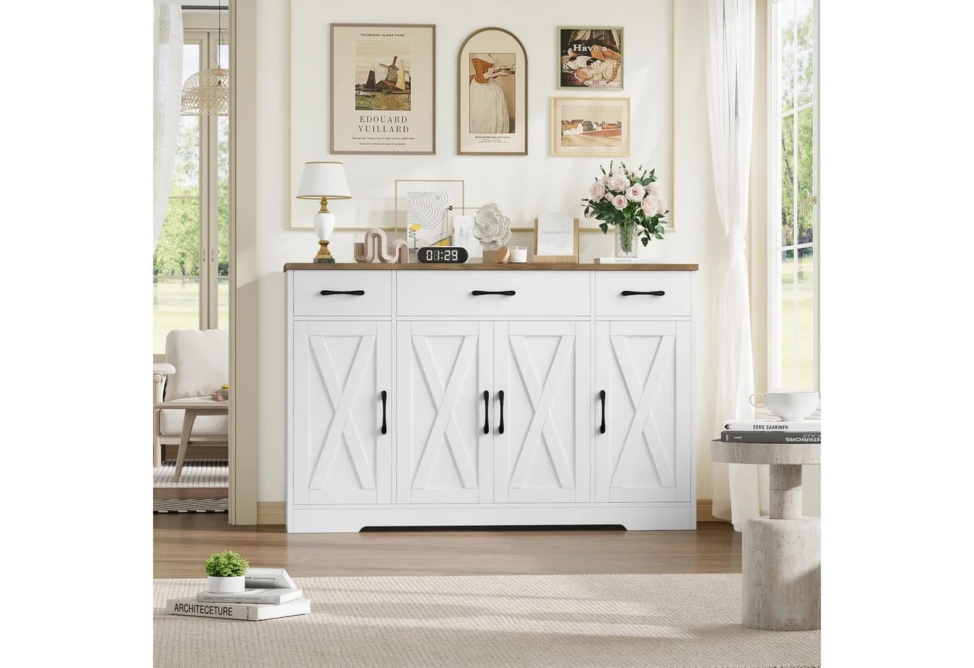 HOMECHO Sideboard 140cm Breite Küchenschrank 3 Schubladen 4 Türen Verstellbare Regale - Bild 5