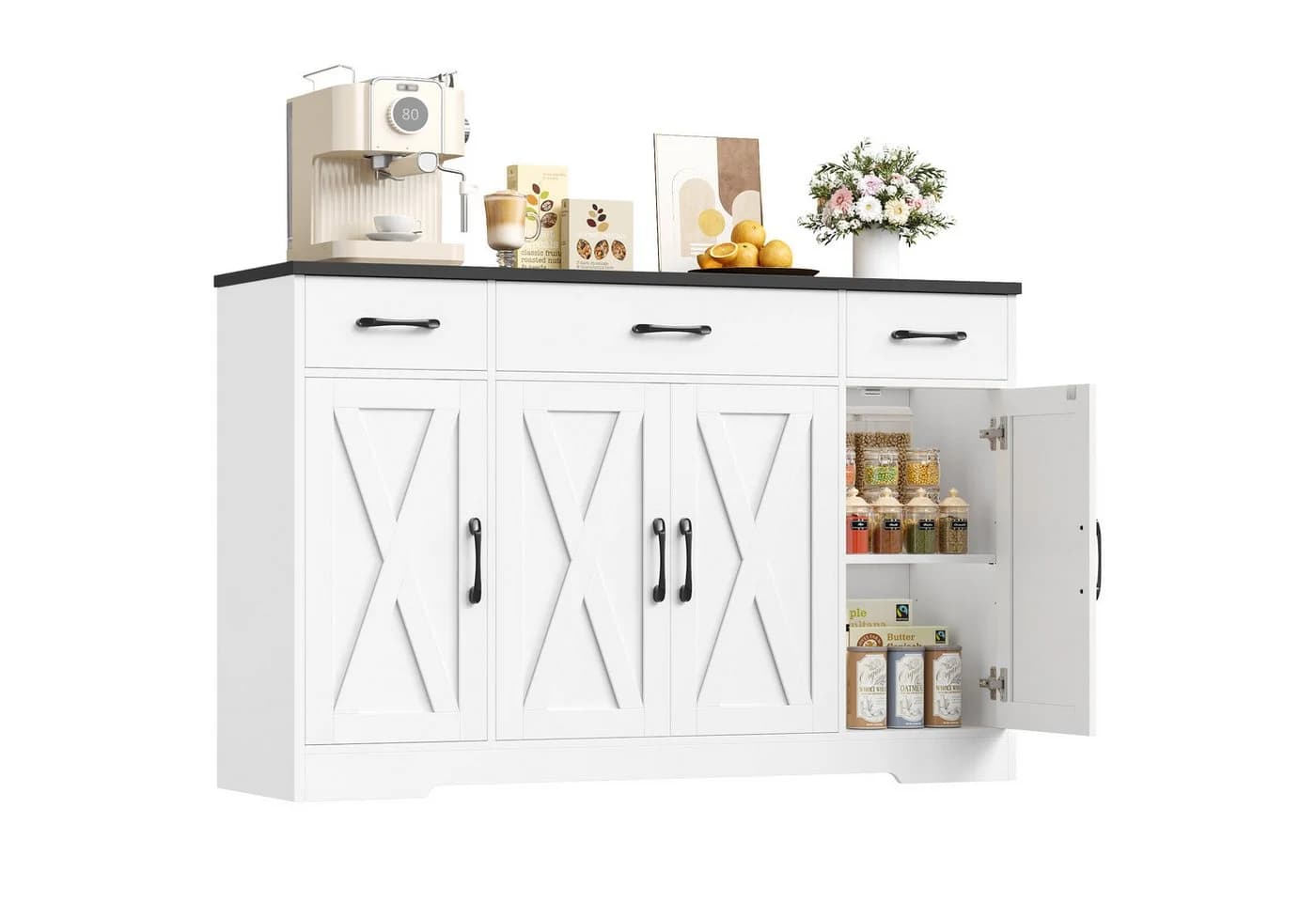 HOMECHO Sideboard 140cm Breite Küchenschrank 3 Schubladen 4 Türen Verstellbaren Regalen - Bild 2