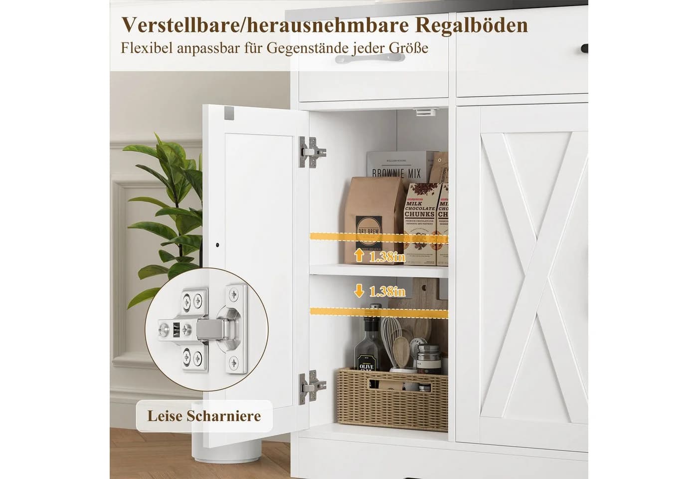 HOMECHO Sideboard 140cm Breite Küchenschrank 3 Schubladen 4 Türen Verstellbaren Regalen - Bild 5