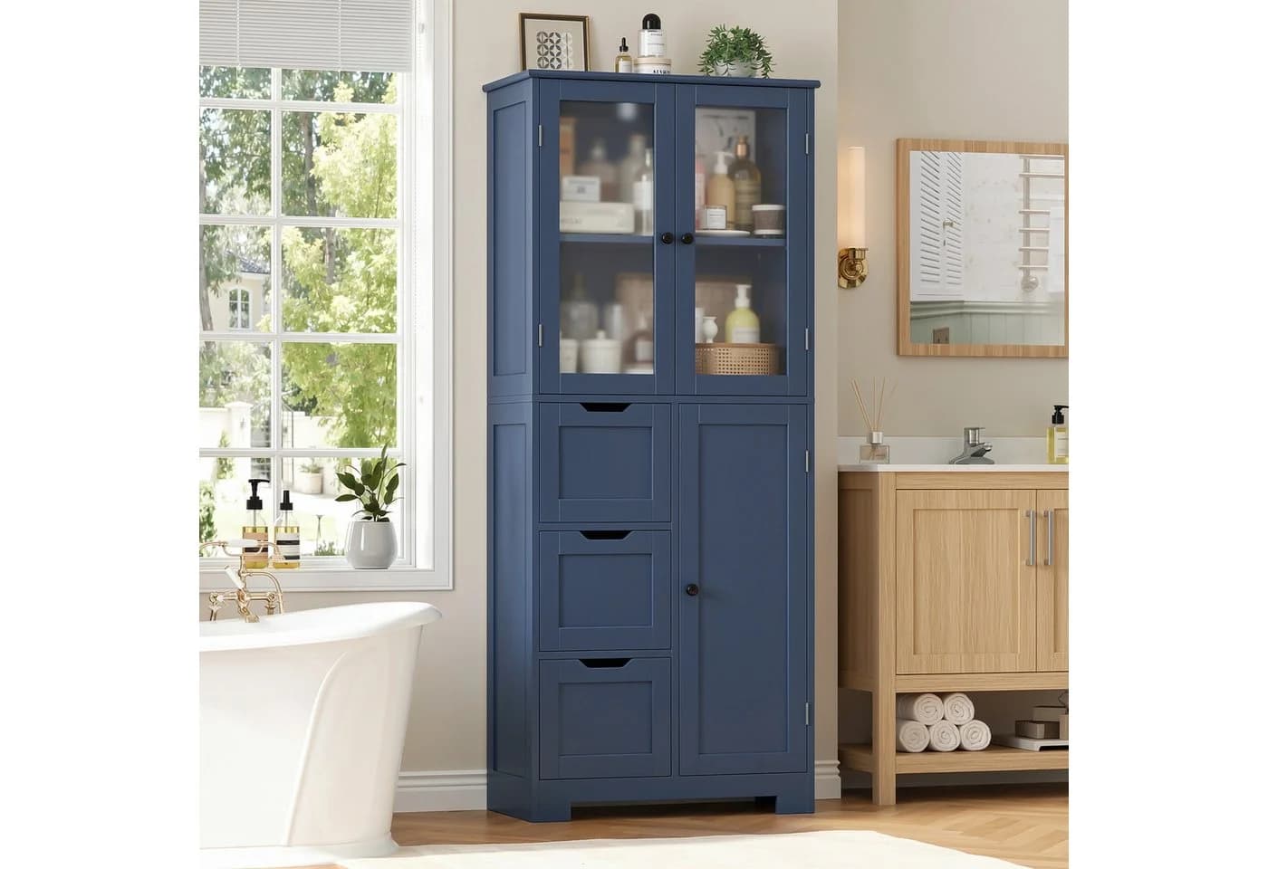 HOMECHO Hochschrank mit 3 Türen und 3 Schubladen Weiß - Bild 2