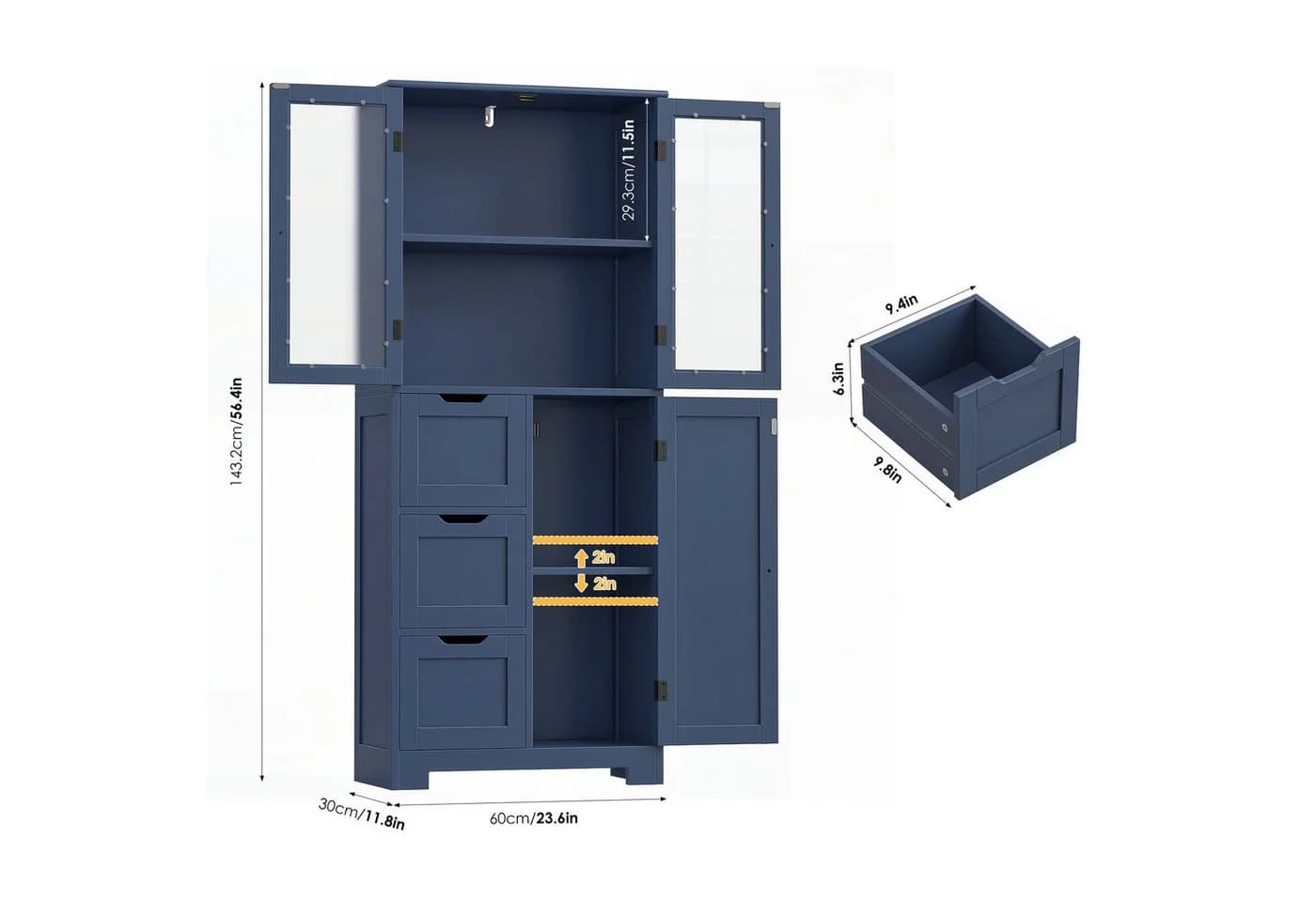HOMECHO Hochschrank mit 3 Türen und 3 Schubladen Weiß - Bild 3