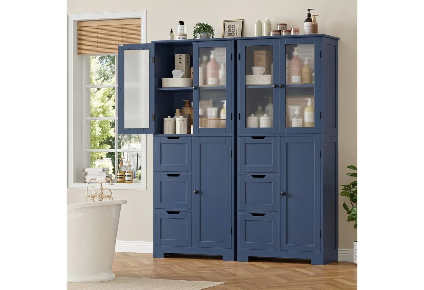 HOMECHO Hochschrank mit 3 Türen und 3 Schubladen Weiß - Bild 5