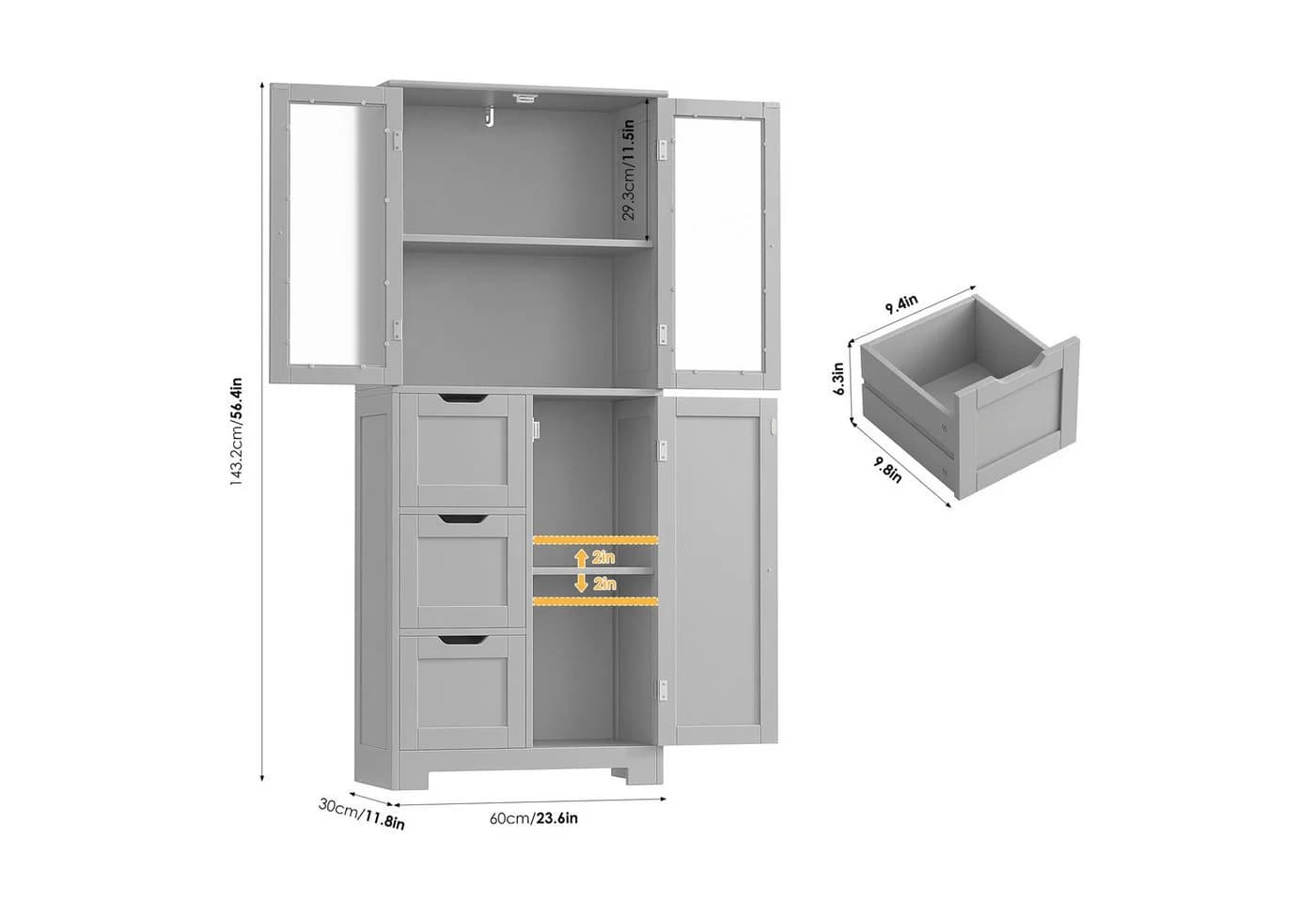 HOMECHO Hochschrank mit 3 Türen und 3 Schubladen Weiß - Bild 4
